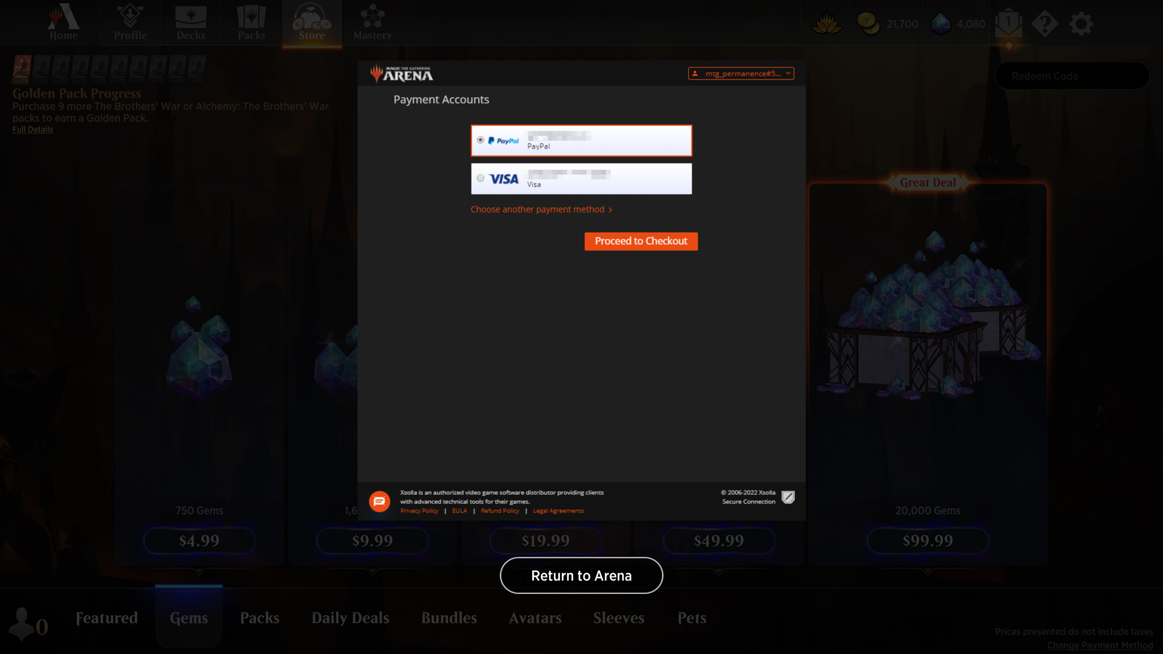 MTG Arena, Payment Options